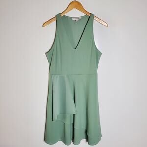 The Vanity Room light green stretchy knit ruffle front sleeveless dress